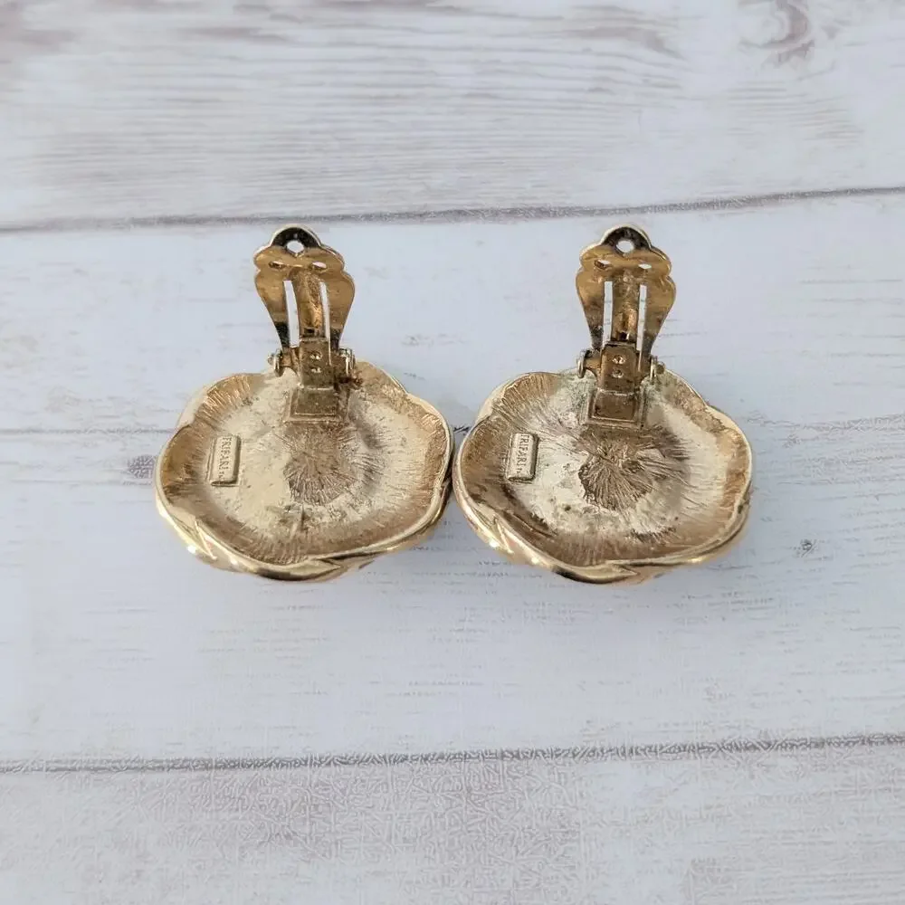 Vintage Trifari Clip On Earrings Large Statement Grey & Beige